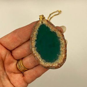 NEW Agate Gemstone Raw Edge AQUA Colored Gemstone + 20 in Golden Stainless Chain
